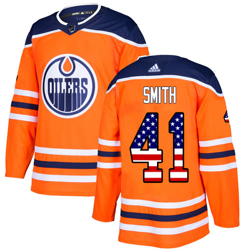 Adidas Edmonton Oilers #41 Mike Smith Orange Home Authentic USA Flag Stitched Youth NHL Jersey